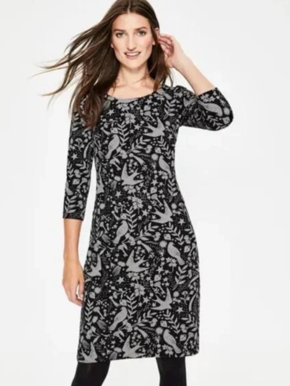 Boden Winifred Black Mystic Woodland Jacquard Dress - Size 10